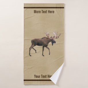 Bull Moose On Old Paper Bath Towel Set