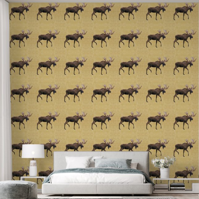 Bull Moose On Old Paper Wallpaper (Bedroom)