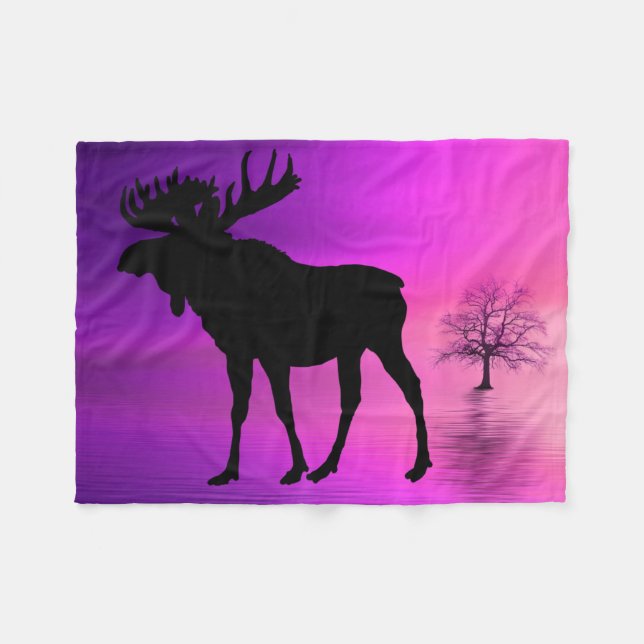 Bull Moose Silhouette Fleece Blanket (Front (Horizontal))