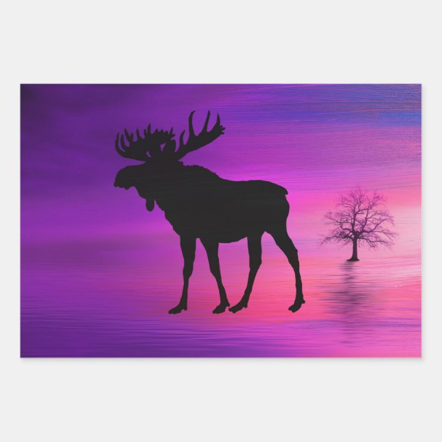Bull Moose Silhouette Wrapping Paper Sheet (Front)