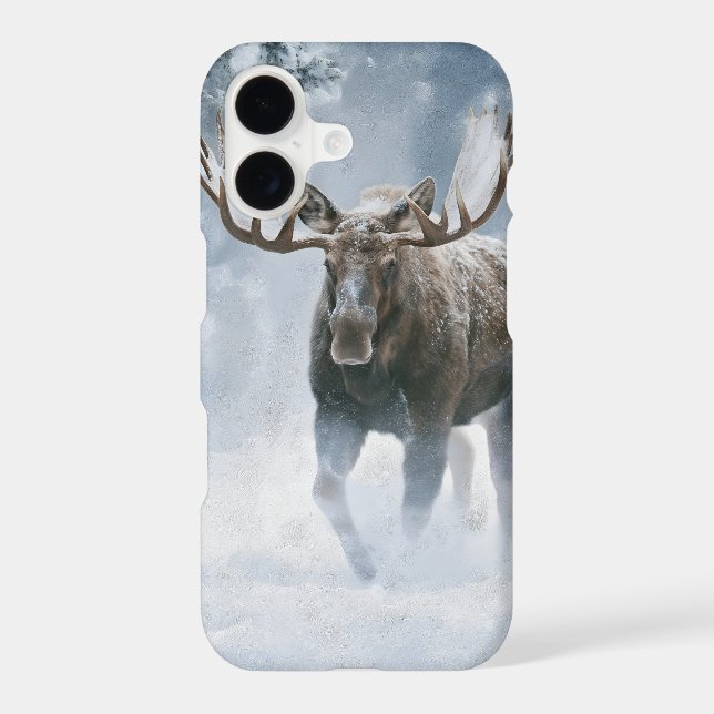 Bull Moose Walking Through Boreal Snow (Back)