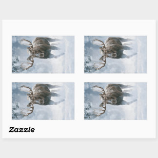 Bull Moose Walking Through Boreal Snow Rectangular Sticker
