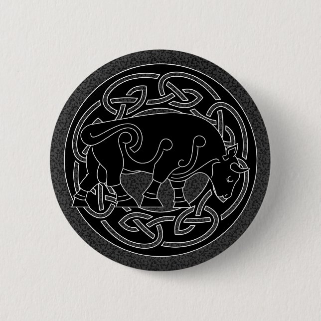 Bull of Prosperity - Celtic Knotwork Button (Front)