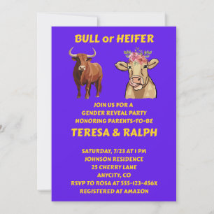 Bull or Heifer Gender Reveal Invitation 