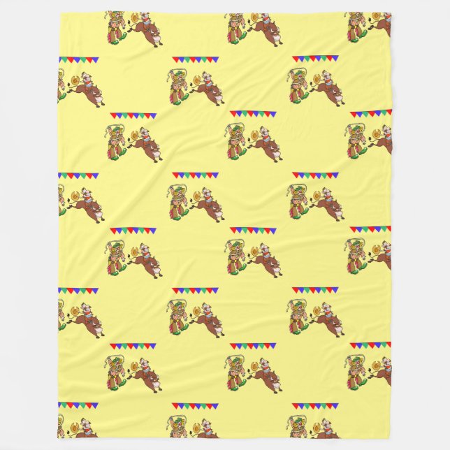 Bull Rider and Rodeo Clown Fleece Blanket (Front)