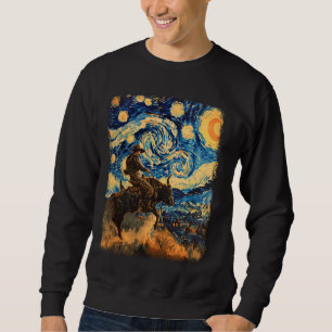 Bull Rider Bull Riding Cowboy Starry Night Paintin Sweatshirt