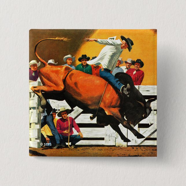 Bull Riding by Fred Ludekens 15 Cm Square Badge (Front)