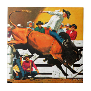 Bull Riding by Fred Ludekens Ceramic Tile