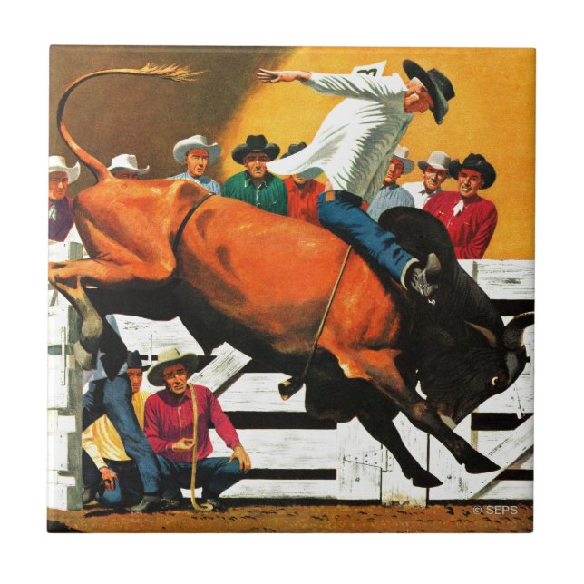 Bull Riding by Fred Ludekens Ceramic Tile (Front)