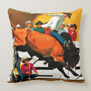Bull Riding by Fred Ludekens Cushion