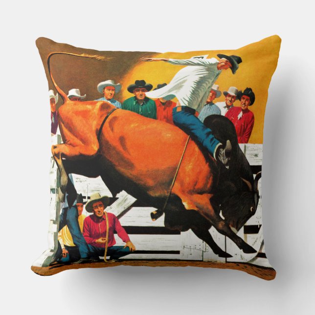 Bull Riding by Fred Ludekens Cushion (Front)