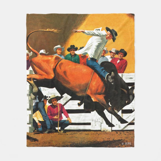 Bull Riding by Fred Ludekens Fleece Blanket (Front)