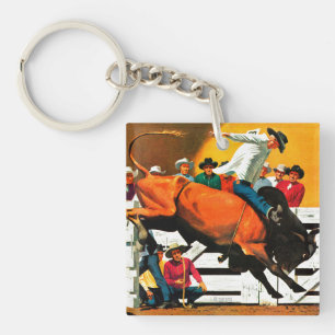 Bull Riding by Fred Ludekens Key Ring