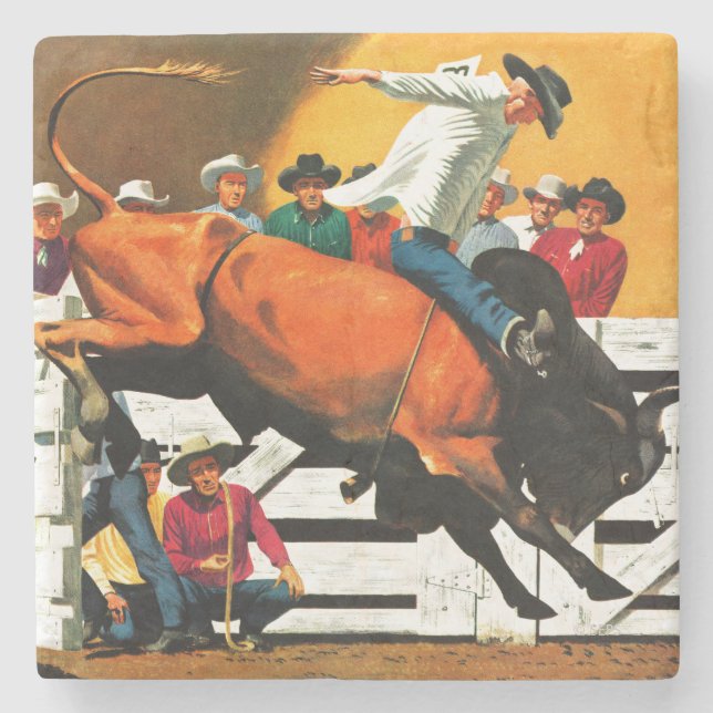 Bull Riding by Fred Ludekens Stone Coaster (Front)