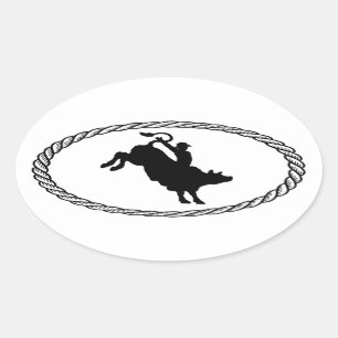 Bull Riding Euro Style Oval Sticker