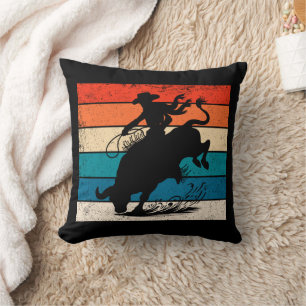 Bull Riding Rodeo Bull Riders Western Ranch Retro Cushion