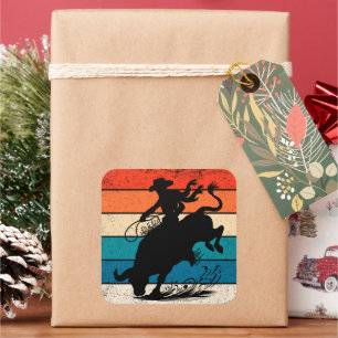 Bull Riding Rodeo Bull Riders Western Ranch Retro Square Sticker