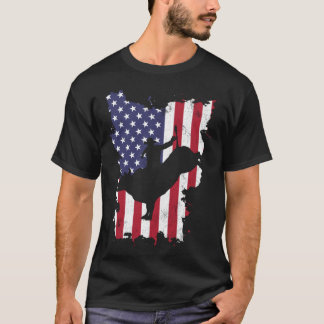 Bull Riding Rodeo Cowboy USA Flag 4th Of July T-Shirt