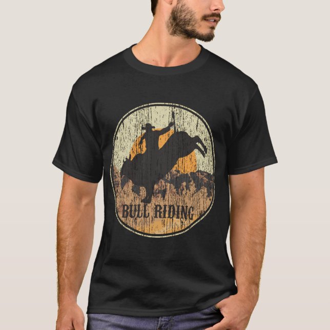 Bull Riding Rodeo Western Country Cow  T-Shirt (Front)