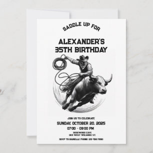 Bull Rodeo Birthday Invitation, Cowboy Birthday Invitation