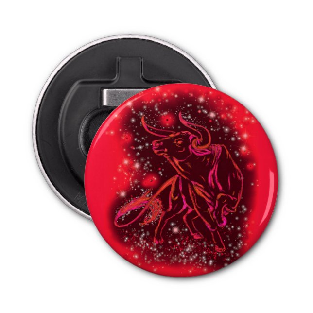 Bull Running At Red Starry Night Bottle Opener (Front)