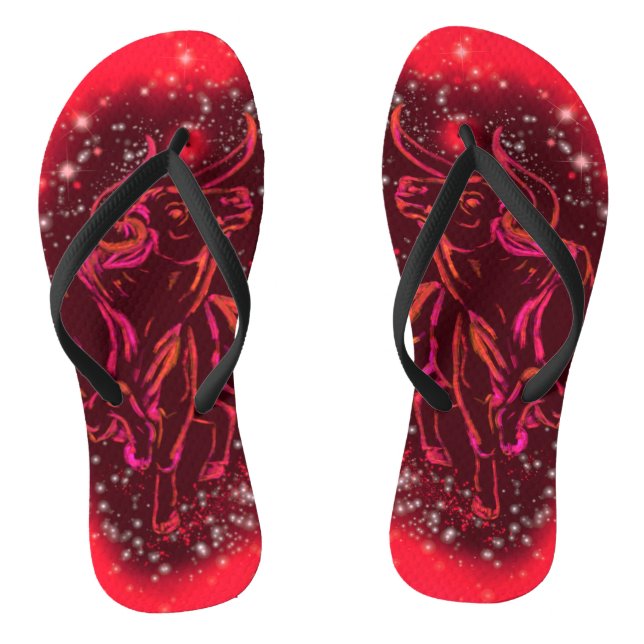 Bull Running Starry Night Red Flip Flops (Footbed)