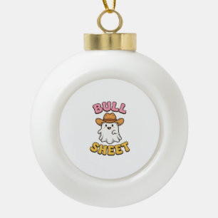 Bull Sheet Cute Ghost Cowboy Vintage Funny T-Shirt Ceramic Ball Christmas Ornament