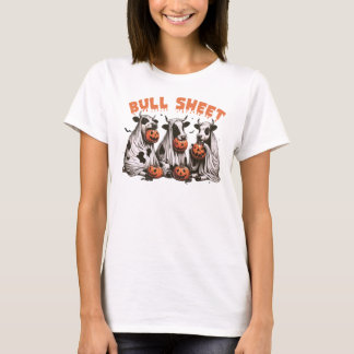 Bull Sheet Funny Retro Halloween Cows Ghosts T-Shirt