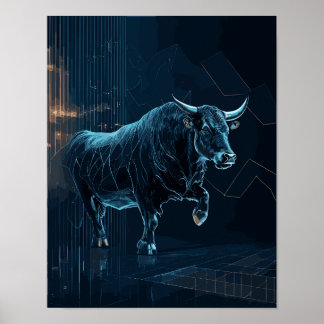 Bull Silhouette Stock Market Gift Office Wall Deco Poster