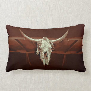 Bull Skull Brown Rustic Country Western Farm Lumbar Cushion