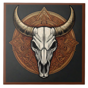Bull Skull Ceramic Tile