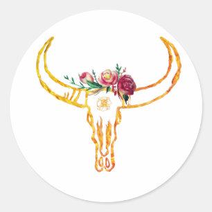 Bull Skull Gold, Roses Sticker