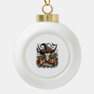 Bull Skull Halloween Cow Ceramic Ball Christmas Ornament