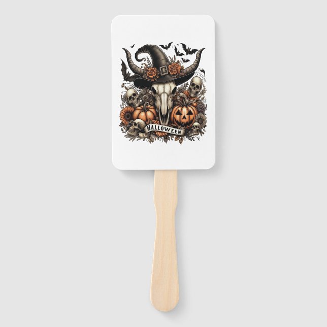 Bull Skull Halloween Cow Hand Fan (Front)
