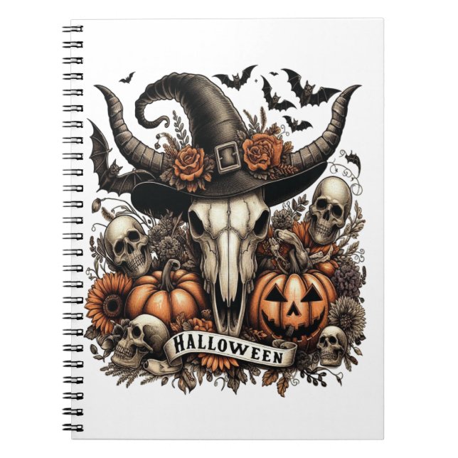 Bull Skull Halloween Cow Notebook (Front)
