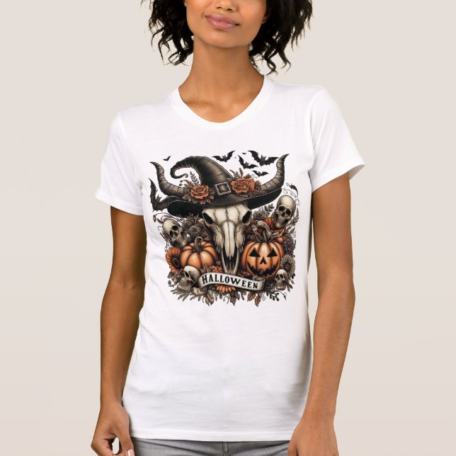 Bull Skull Halloween Cow T-Shirt (Front)