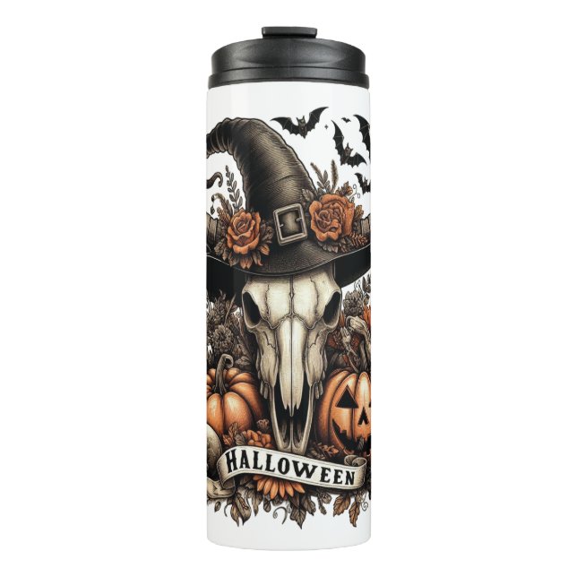 Bull Skull Halloween Cow Thermal Tumbler (Front)