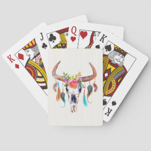 Bull Skull Horns And Flowers Playing Cards