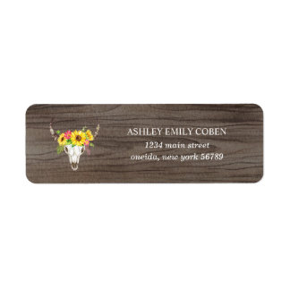 Bull Skull on Dark Wood with Sunflowers Address Return Address Label