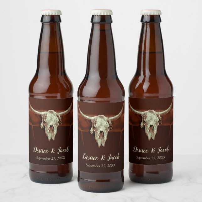 Bull Skull Rustic Wedding Brown Country Western Beer Bottle Label (Bottles)