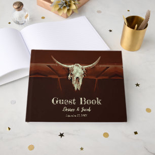 Bull Skull Wedding Western Brown Rustic Country Guest Book