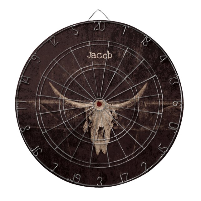 Bull Skull Western Brown Beige Old Rustic Country Dartboard (Front)