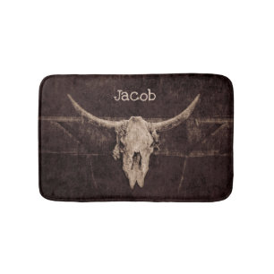Bull Skull Western Country Brown Beige Old Rustic Bath Mat