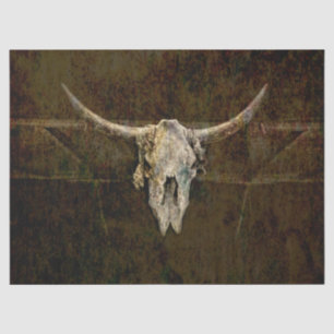 Bull Skull Western Country Brown Old Rustic Grunge Tissue Paper
