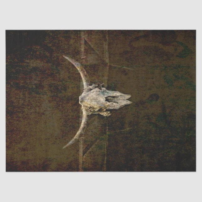 Bull Skull Western Country Brown Old Rustic Grunge Tissue Paper (Front)