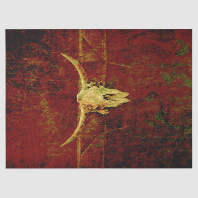 Bull Skull Western Country Brown Rustic Grunge Art Tissue Paper (Front)