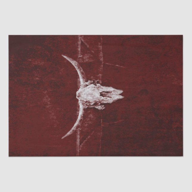 Bull Skull Western Country Burgundy Red Old Rustic Tissue Paper (Front)