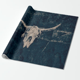 Bull Skull Western Country Grey Rustic Old Grunge Wrapping Paper
