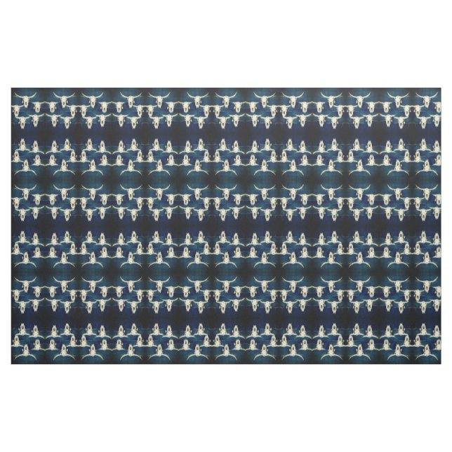 Bull Skull Western Country Rustic Indigo Blue Fabric (Fat Quarter)