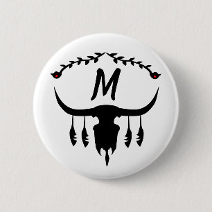 Bull Skull with Black Feathers Silhouette 6 Cm Round Badge